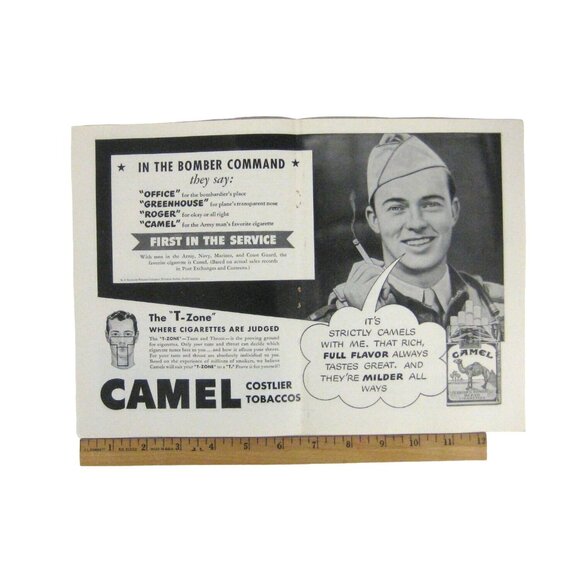 Camel Cigarette AD WWII Bomber Command 2 page1940s Vintage Print Ad  inch Tall - Picture 2 of 4
